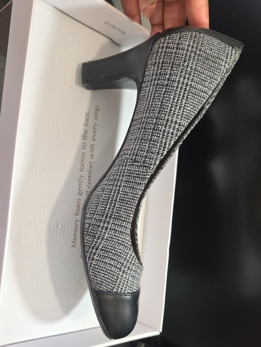 Giani Bernini Black and Gray Plaid Low Block Heel Pump